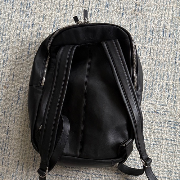 Shinola Detroit Runwell Backpack Bag Mens Black Leather Adjustable Commuter Tote - Picture 2 of 8